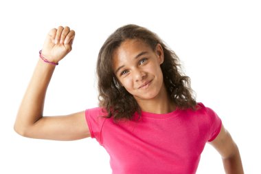 karışık ırk kız alkış ve elini yükseltir