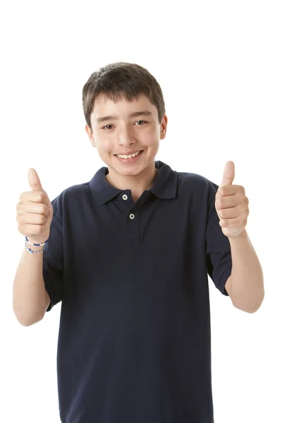 Хлопчик-підліток піднімає великі пальці — стокове фото