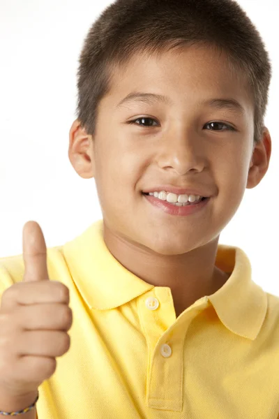 Hispanic boy giving thumbs up approval — Stock Photo, Image