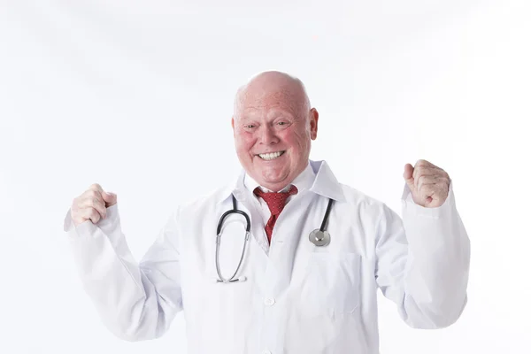 Headshot of laughing doctor with a look of surprise on his face — Stock Photo, Image