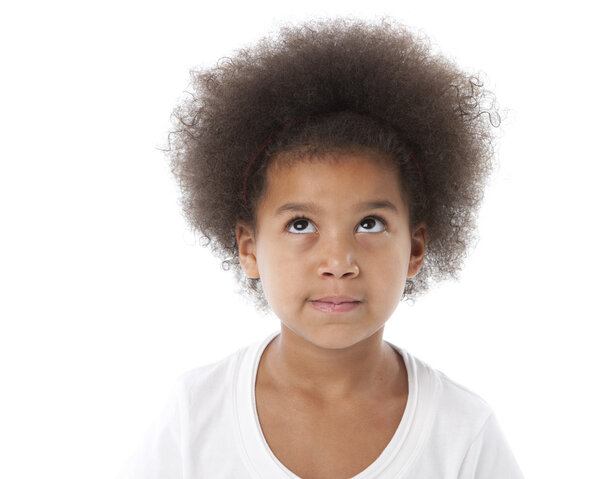 African american little girl has an expression of contemplation or frustration