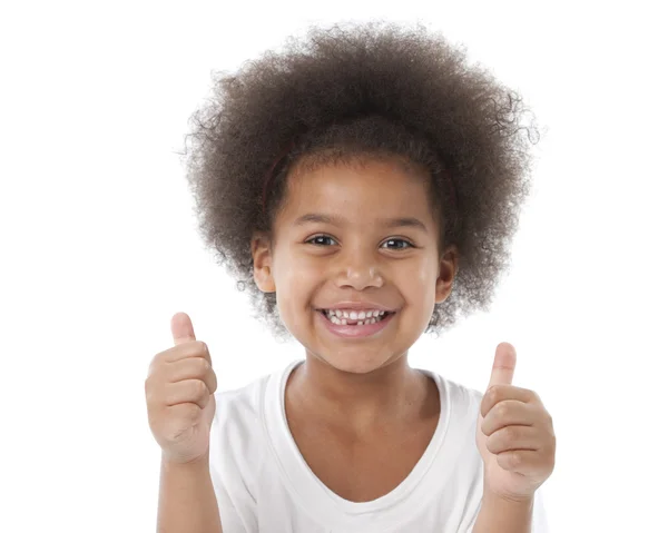 African american little girl gives two thumbs up — Stock Photo, Image