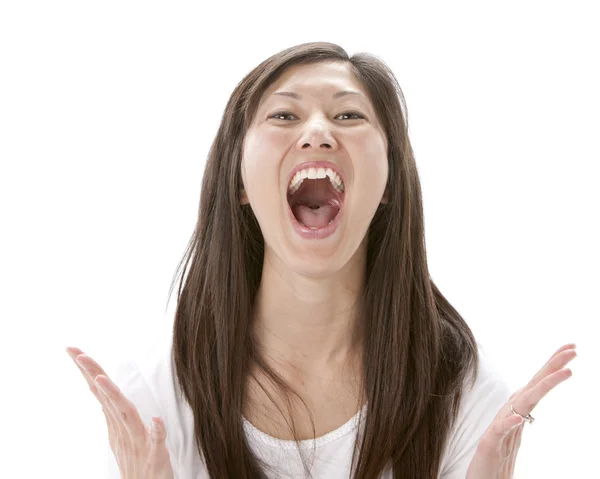 Ásia mulher é feliz surpreendido — Fotografia de Stock