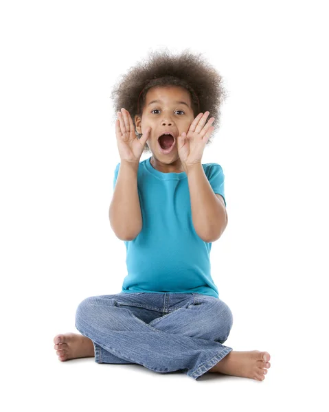 Afro-americana menina está gritando ou aplaudindo — Fotografia de Stock