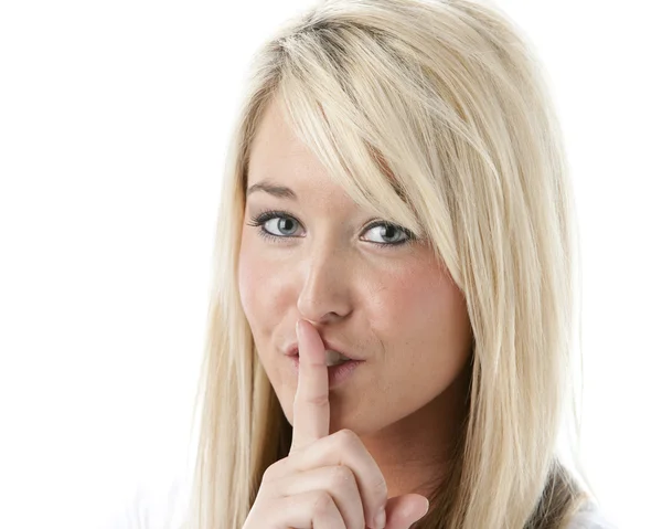 Close up headshot of young woman showing quit sign — Stock Photo, Image