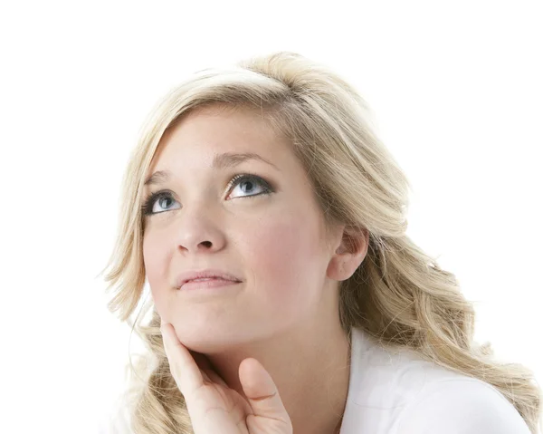 Thinking caucasian young woman — Stock Photo, Image