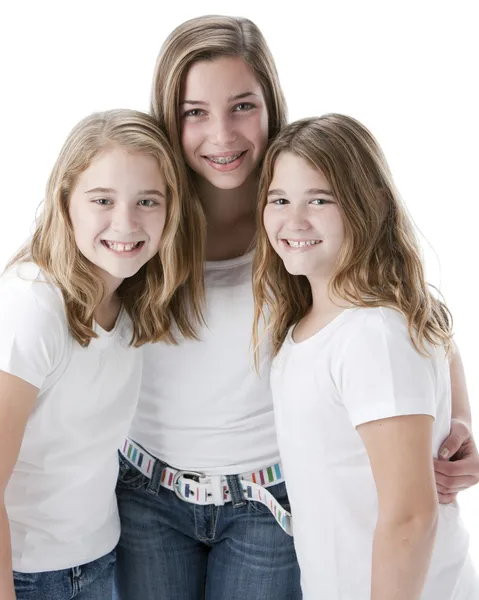 Waist up image of three caucasian sisters — Stock Photo, Image