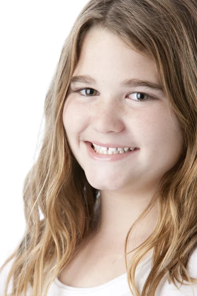 Close up headshot de branco sorridente menina — Fotografia de Stock