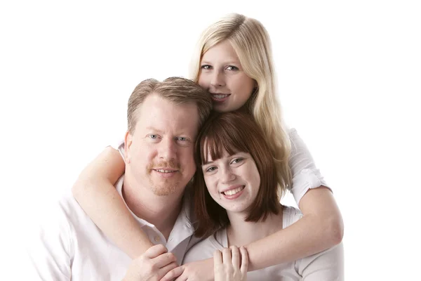 Imagen de familia caucásica con padre y dos hijas adolescentes — Foto de Stock