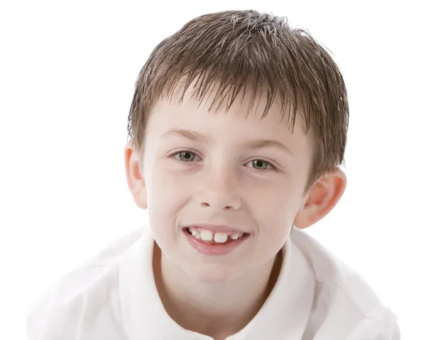 Close up portrait of smile caucasian little boy — Stok Foto