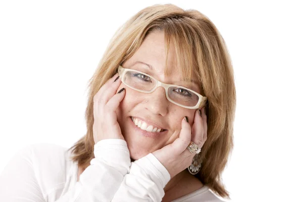 Branco sorridente mulher adulta média — Fotografia de Stock