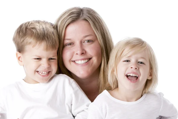 Image of laughing caucasian mother and her children — Stock Photo, Image