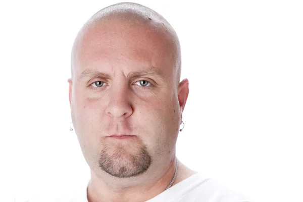 Сlose up headshot of tough looking caucasian bald man — Stock Photo, Image