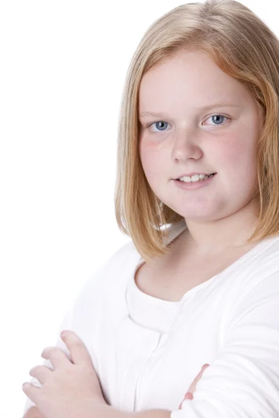얼굴만 웃는 백인 어린 소녀의 — 스톡 사진