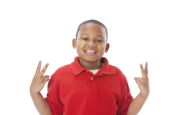 Afrikansk amerikan lille pojken agerar som en cool dude med handsignaler — Stockfoto