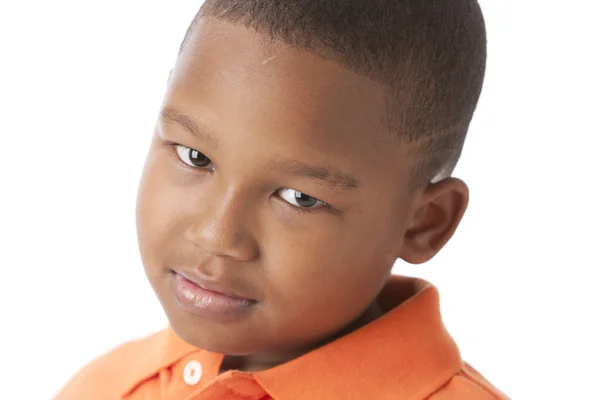 Close up image of african american disappointed little boy — Stock Photo, Image