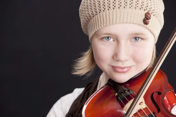 Close up of caucasian little girl playing a violin — Stock Photo, Image