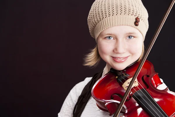 Caucasian little girl playing a violin — Stock Photo, Image