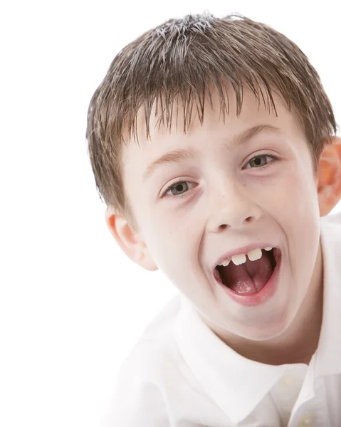 Close up headshot of laughing caucasian little boy Stock Image