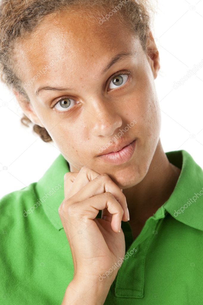 Teenage girl with thoughtful expression