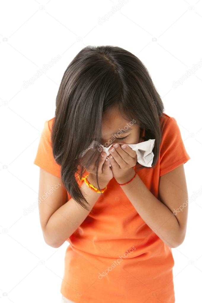 Asian cute girl with the flu or allergies
