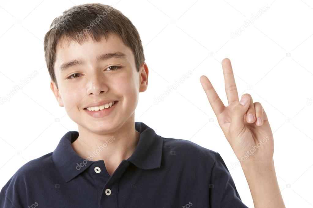 Adolescent garçon donner un paix signe image libre de droit par jbryson ©  #21361895