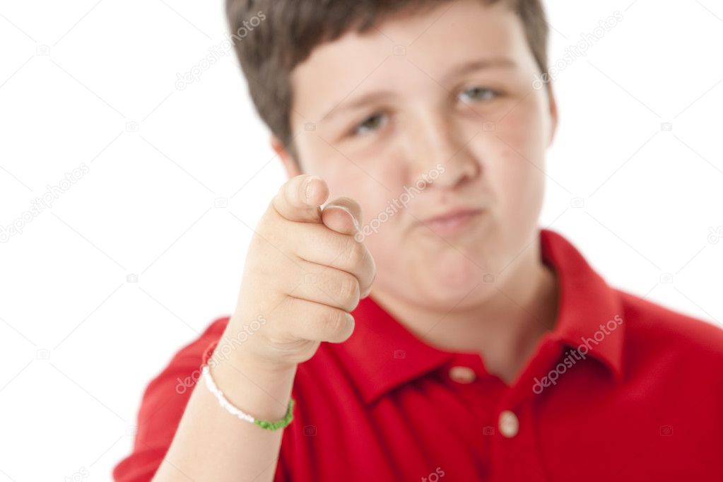 Boy pointing his index finger