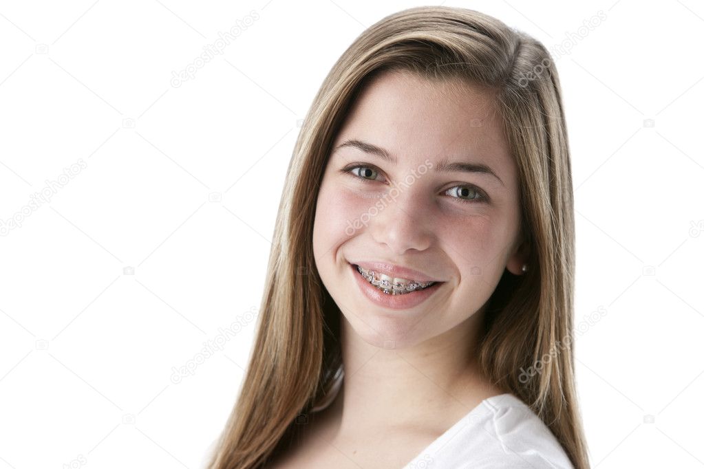 Headshot of smiling caucasian teenage girl