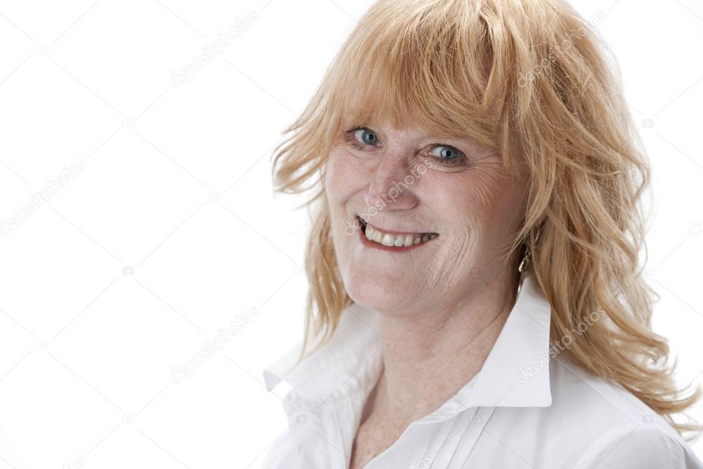 Portrait of a smiling caucasian adult senior woman