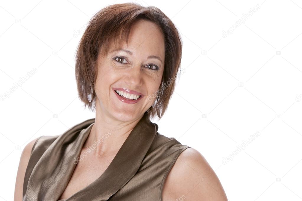 Smiling caucasian mid adult woman with brown hair