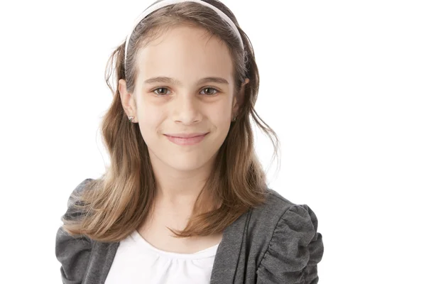 Sorrindo caucasiano menina cabeça ombros — Fotografia de Stock