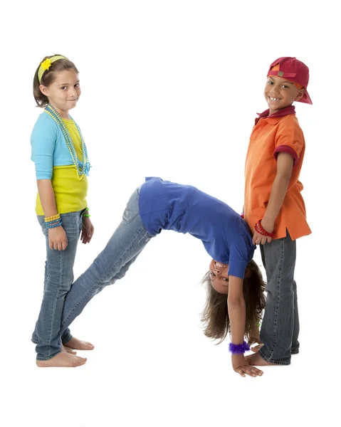 Human Alphabet. Diverse children work together to form letters. Letter W — Stock Photo, Image