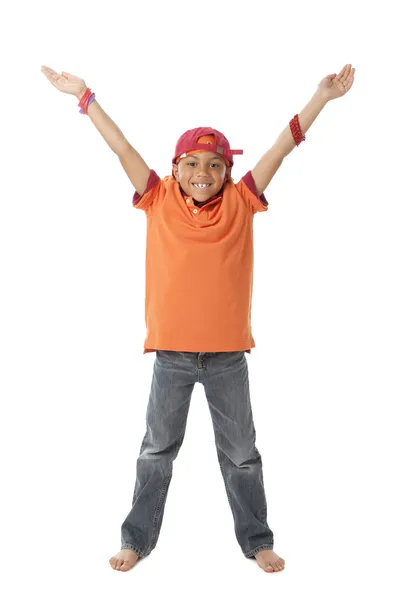 Human Alphabet. Boy shows letter X — Stock Photo, Image