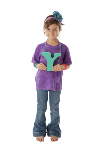 Alfabeto Humano. Caucasiano menina segura Carta Y — Fotografia de Stock