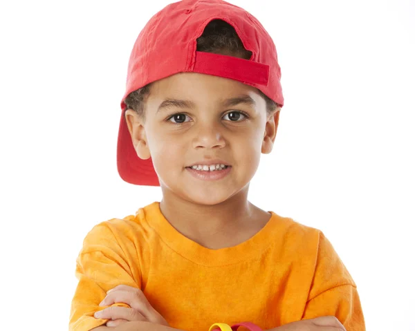 Echte. kleine jongen glimlachend gemengde race — Stockfoto