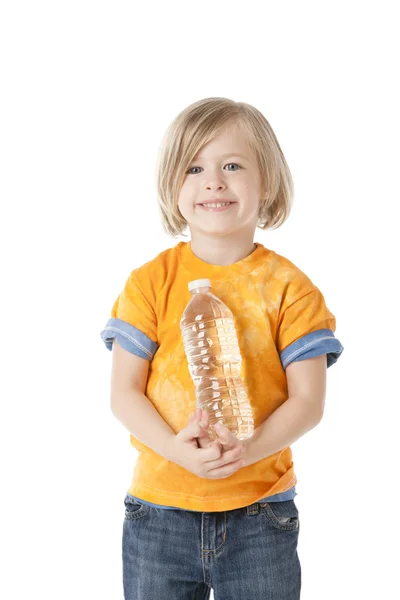 Healthy Eating. Caucasian little girl holding a bottle of water — Stock Photo, Image