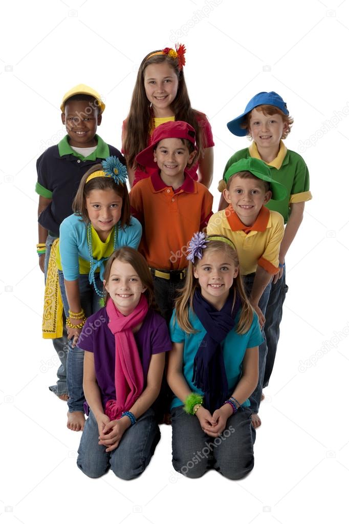 Diversity. Multi-Racial group of children wearing vibrant colorful clothes