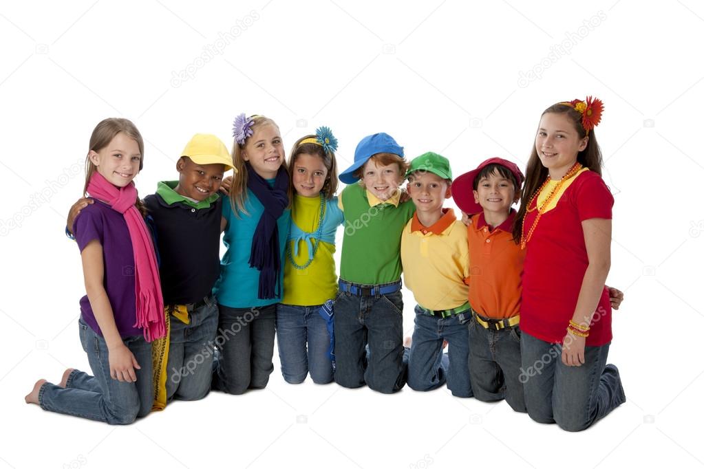 Diversity. Group of diverse little boys and girls with their arms around each other