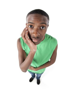 mizahi balıkgözü karikatür sıkılmış veya karışık bir genç çocuk