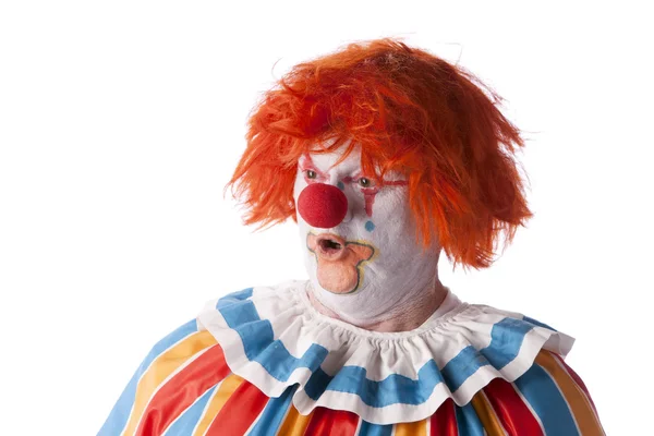 Pagliacci. clown adulto maschio con uno sguardo di sorpresa sul suo viso — Foto Stock