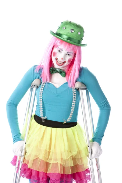 Clowns. Young teenage female clown either injured or disabled — Stock Photo, Image