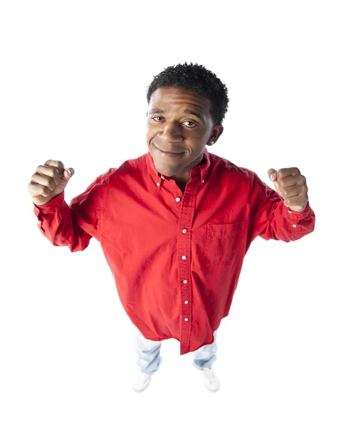 Sports Fans. Black fan cheering with his arms up — Stock Photo, Image