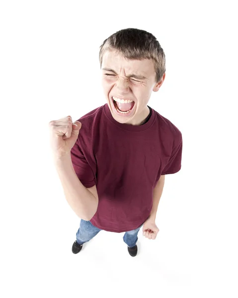 Fisheye caricature of an elated teenage boy — Stock Photo, Image