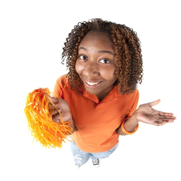 Fisheye caricature of a spirited teenage girl with confidence — Stock Photo, Image