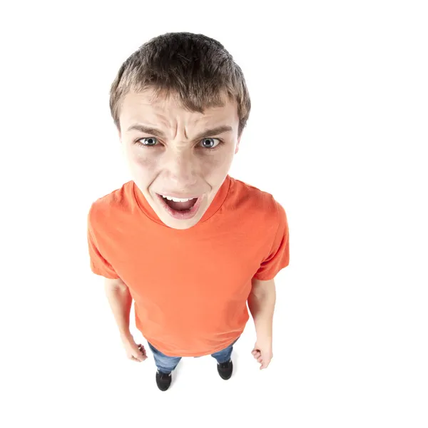 Angry screaming teenage boy. Fish Eye — Stock Photo, Image