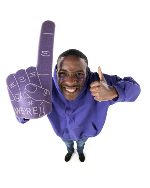 Sports Fans. Caucasion male sports fan rooting for the purple team — Stock Photo, Image