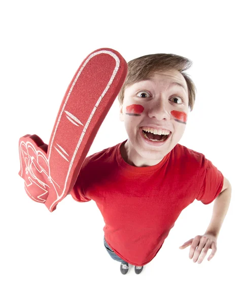 Sports Fans. Caucasion male sports fan rooting for the red team — Stock Photo, Image