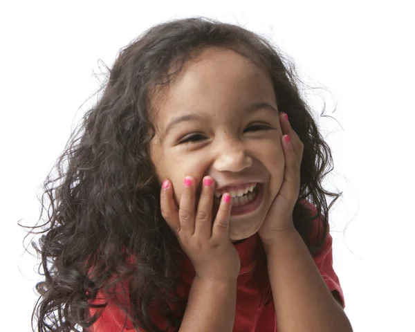 Primer plano riendo mestiza niña — Foto de Stock