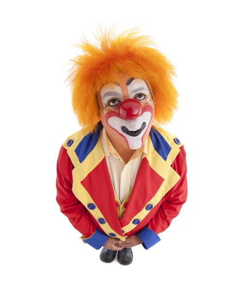 Clown del circo: primo piano dei capelli professionali del pagliaccio maschio arancione — Foto Stock