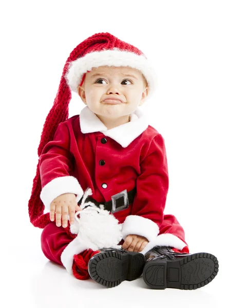 Cute hispanic baby boy frowns and gets ready to cry — Stock Photo, Image